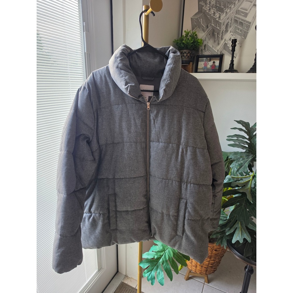 Old Navy Gray Puffer Jacket Fleece Lined Quilted Full Zip Coat XXL